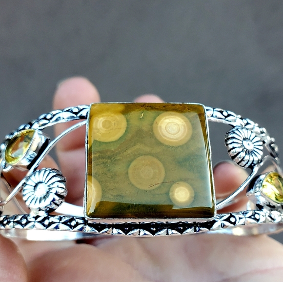New Ocean Jasper & Citrine 925 Silver Bracelet. - Picture 4 of 16